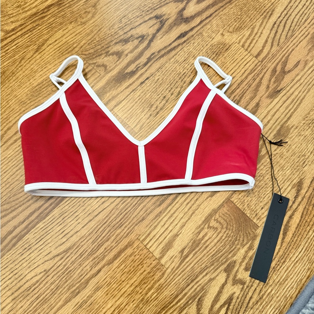 Red Sports Bra with White Trim